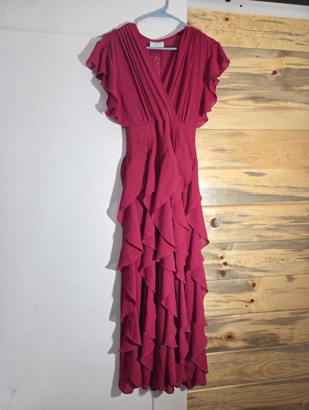 Vintage 80s 90s LTD by Roberta Raspberry Red Ruffle Flutter Sleeve Maxi Dress